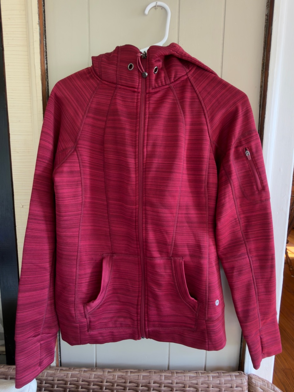 90 Degree By Reflex Striated Deep Berry Zip-Up Hooded Jacket
